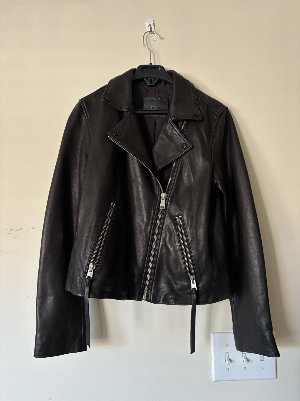 Allsaints Dalby Slim Fit Leather Biker Jacket - Black